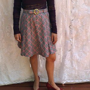 Vintage Wool Houndstooth Plaid Pleated Skirt